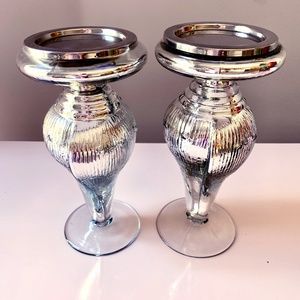 Pair of Coastal Mercury Glass Shell Candle Holders